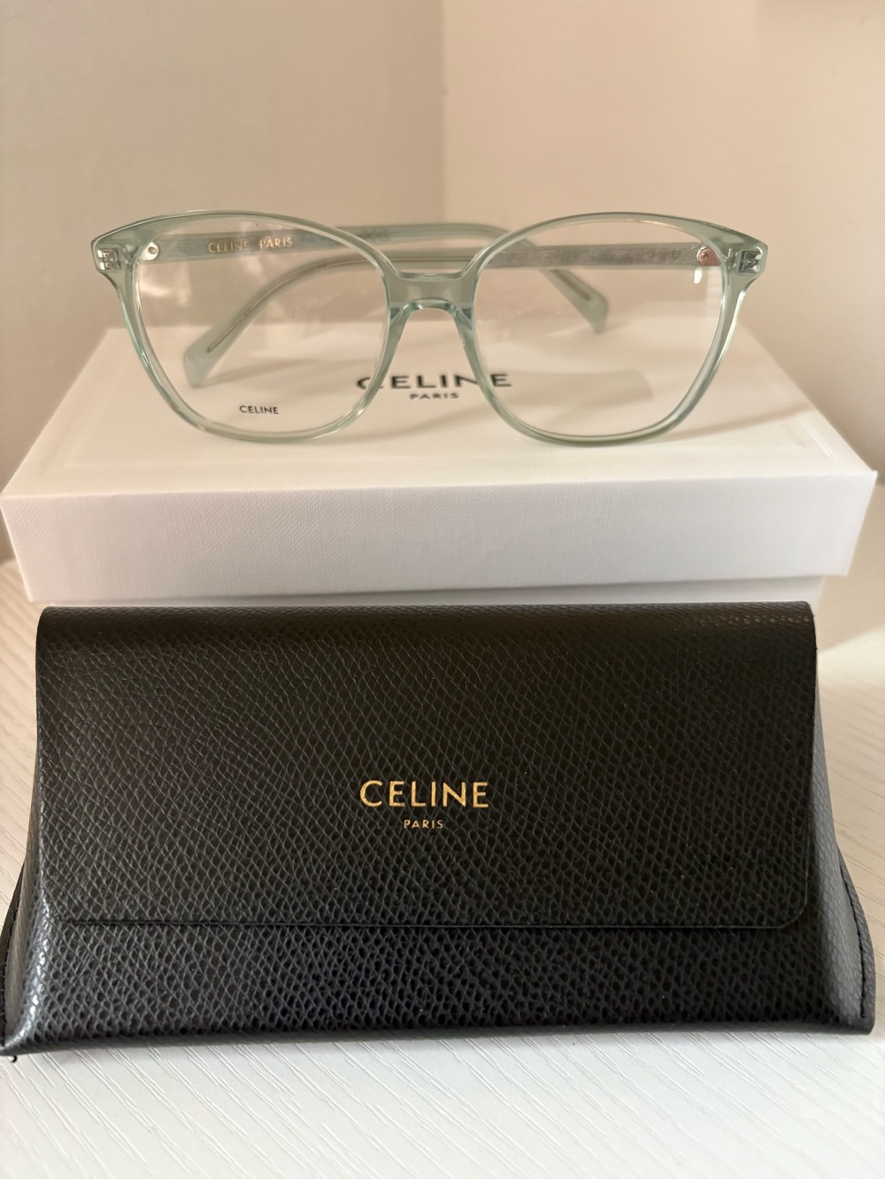 CELINE  Transparent Mint Green Round Optical Frames NEW